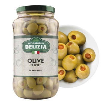 Zielone oliwki nadziewane papryką - Delizia 550 ml