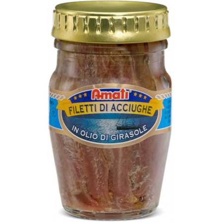 Filety anchois w oleju - Filetti di acciughe in olio di girasole - Amati 80 g