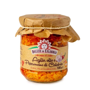 Włoski sos z czosnku, oliwy i papryczek chili - Aglio, Olio e Peperoncino di Calabria - Delizie di Calabria 130 g