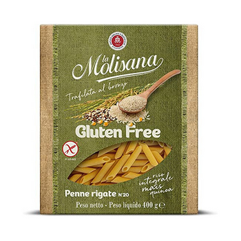 Włoski makaron penne rigate bezglutenowy z mąką z brązowego ryżu, kukurydzy oraz quinoa - La Molisana  400 g